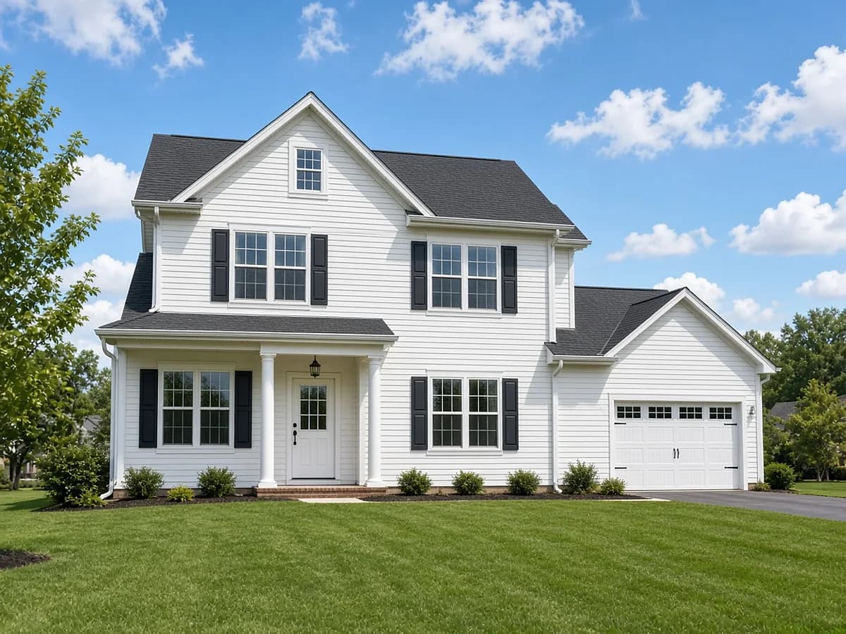 Two-story white home with siding just power washed clean